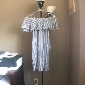 Blue and white striped dress